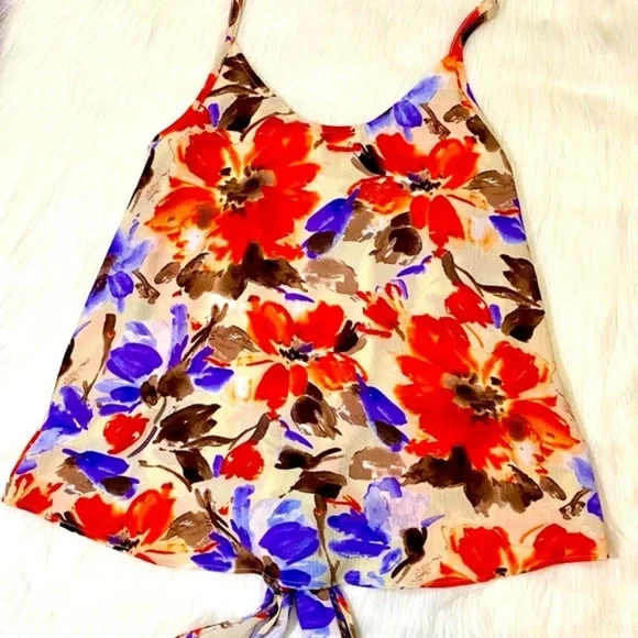 Tie Front Top Tank Floral Print V-neck Pat… - Picture 10 of 11